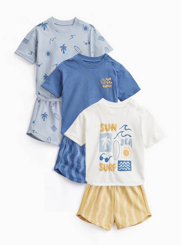 Wave Print T-Shirt & Shorts Sets 3 Pack 2-3 years